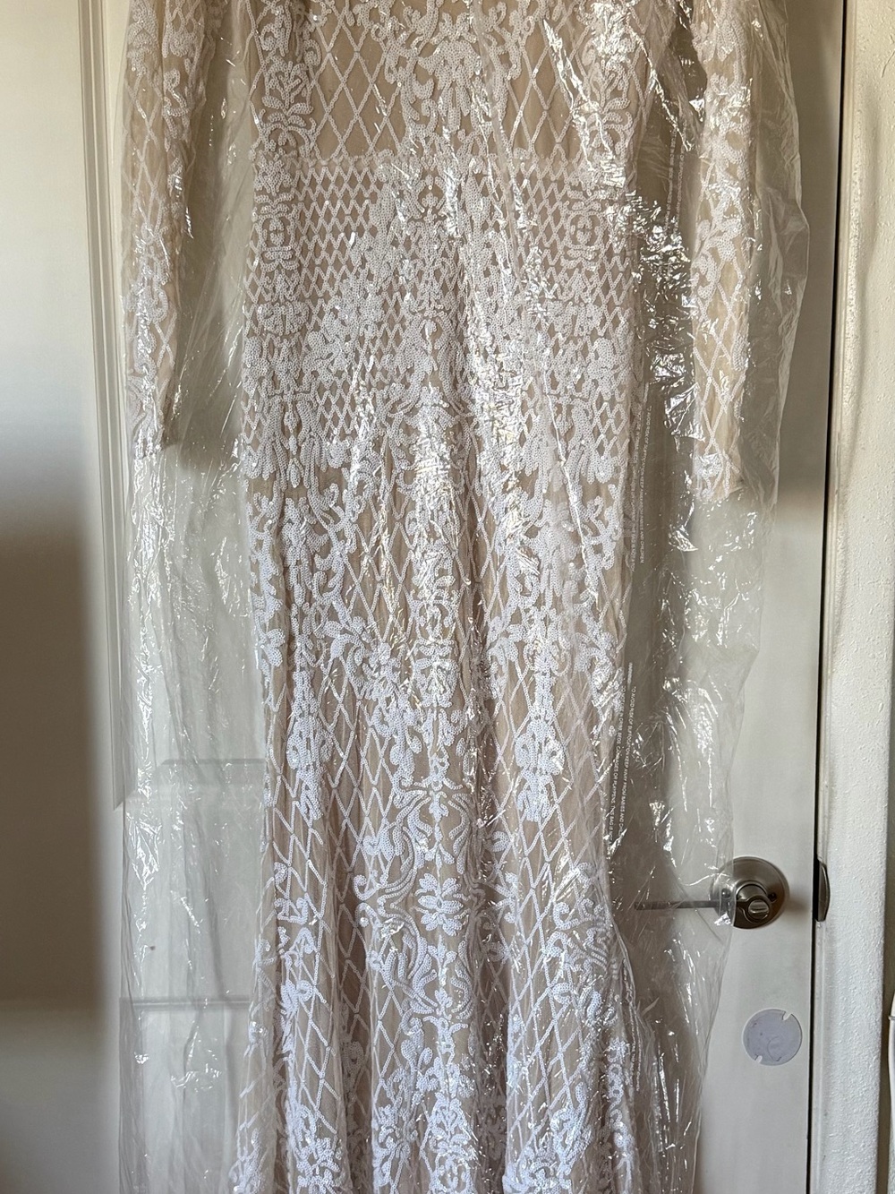 Embroidered Ivory Lace Long Sleeve Gown